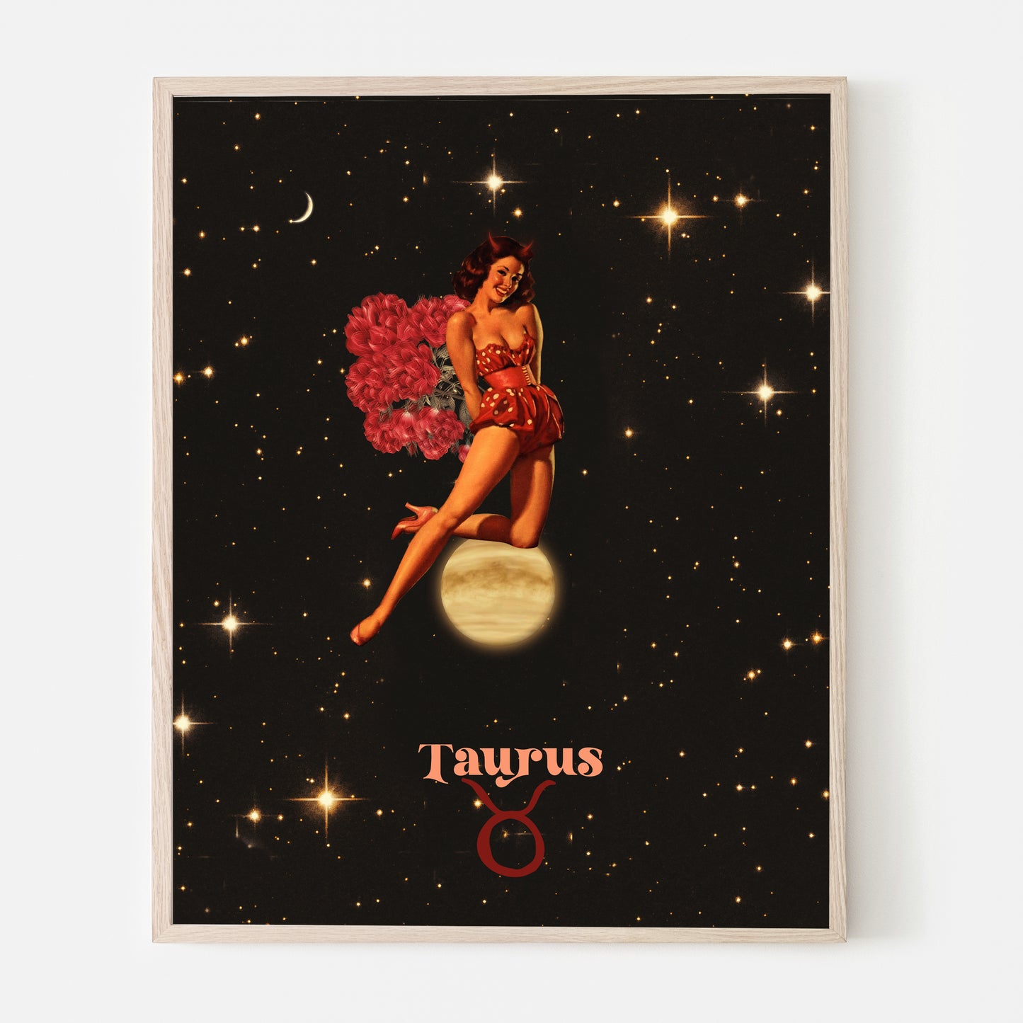 Taurus Zodiac Signs Vintage Cosmic Collage Art