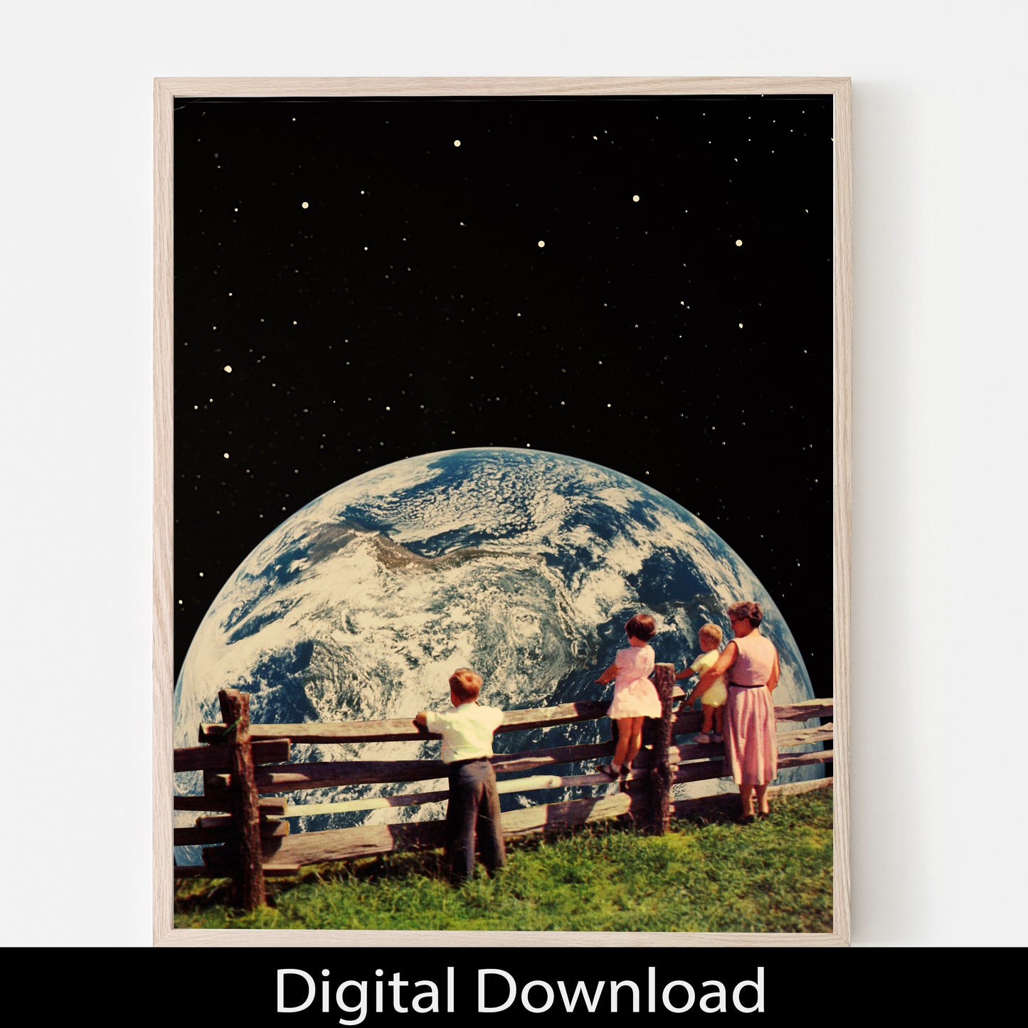 Earth View Vintage Cosmic Collage Art Retro Art