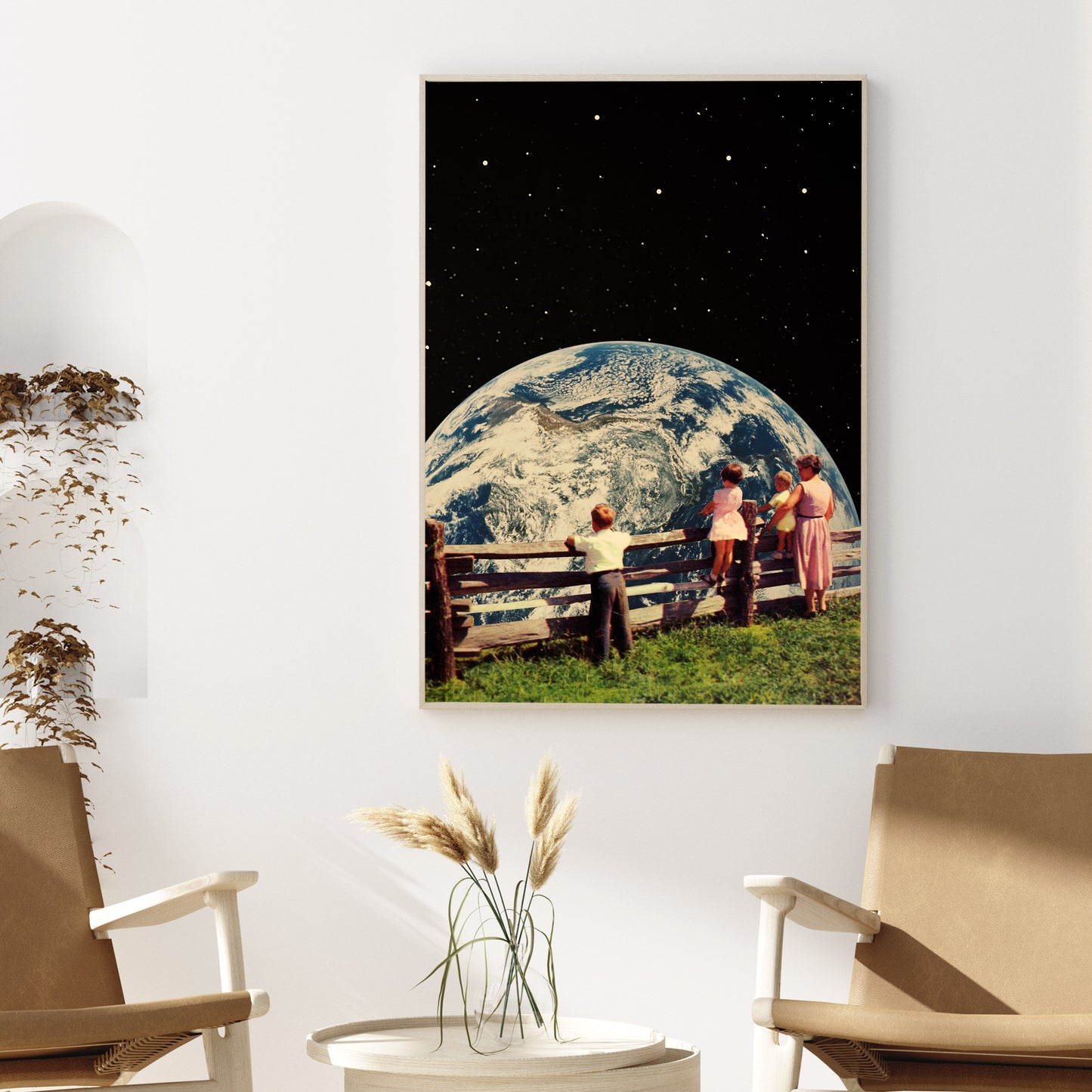 Earth View Vintage Cosmic Collage Art Retro Art