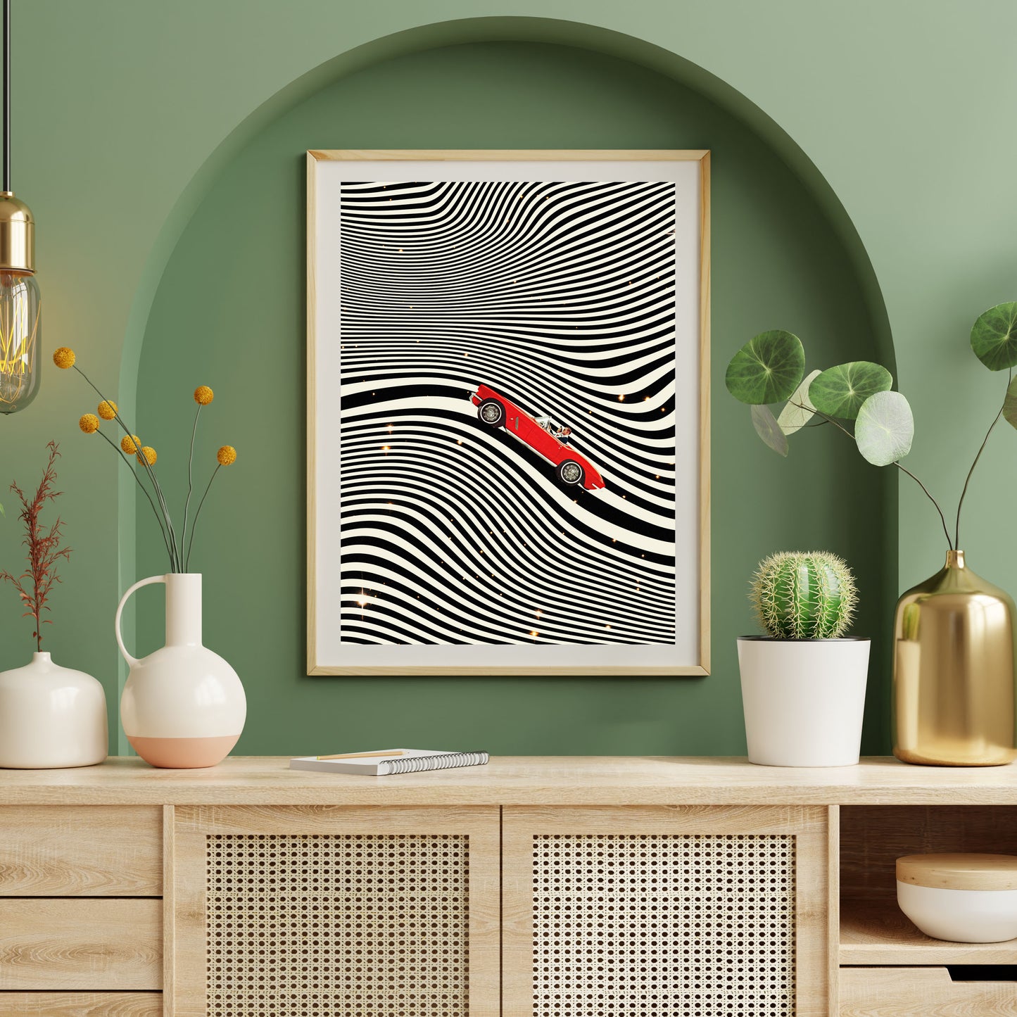 Hills, Optical Illusion, Line Art, Vintage art, Surrealism, Retro Art, Sci-Fi fi, Cosmic Art, Art Print.