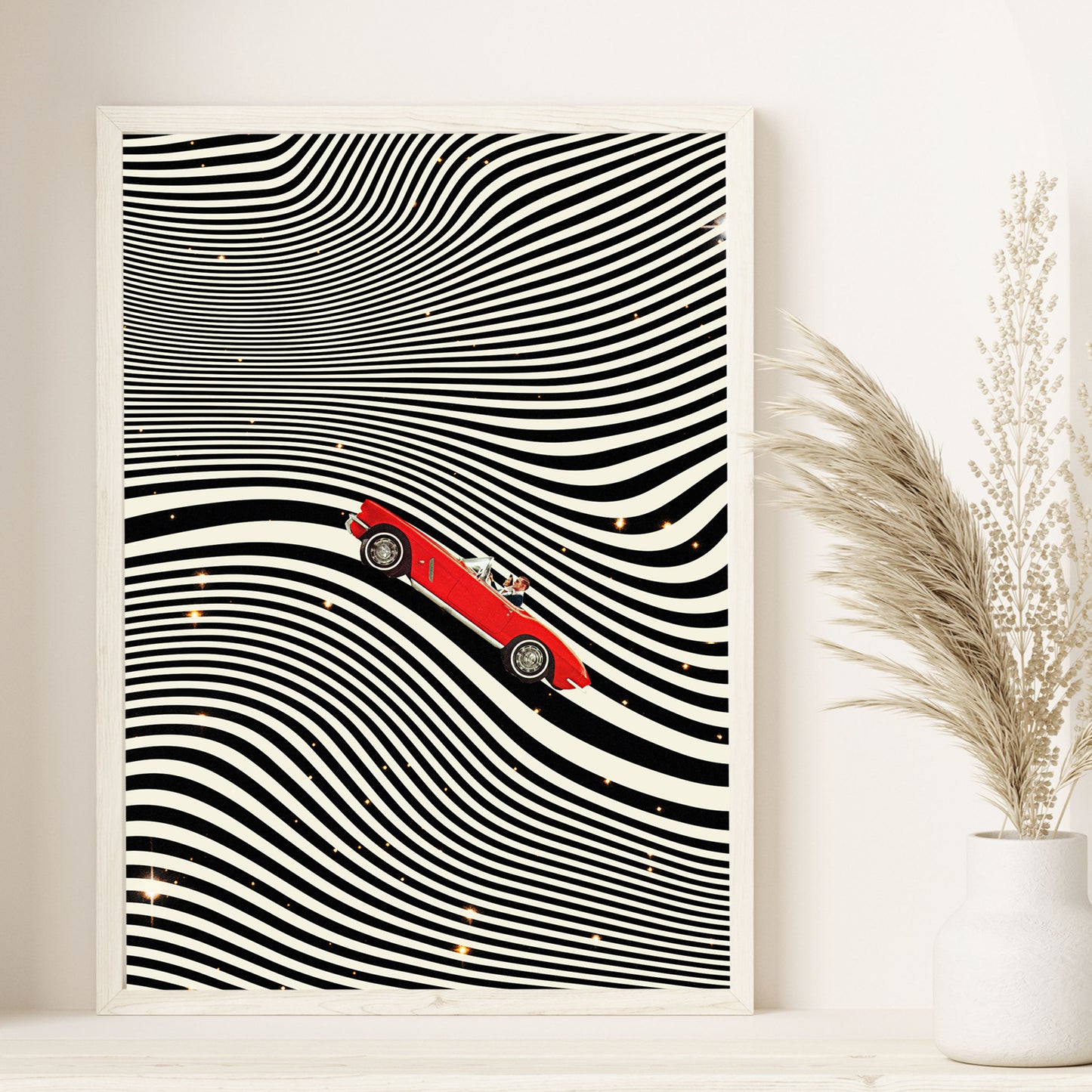 Hills, Optical Illusion, Line Art, Vintage art, Surrealism, Retro Art, Sci-Fi fi, Cosmic Art, Art Print.