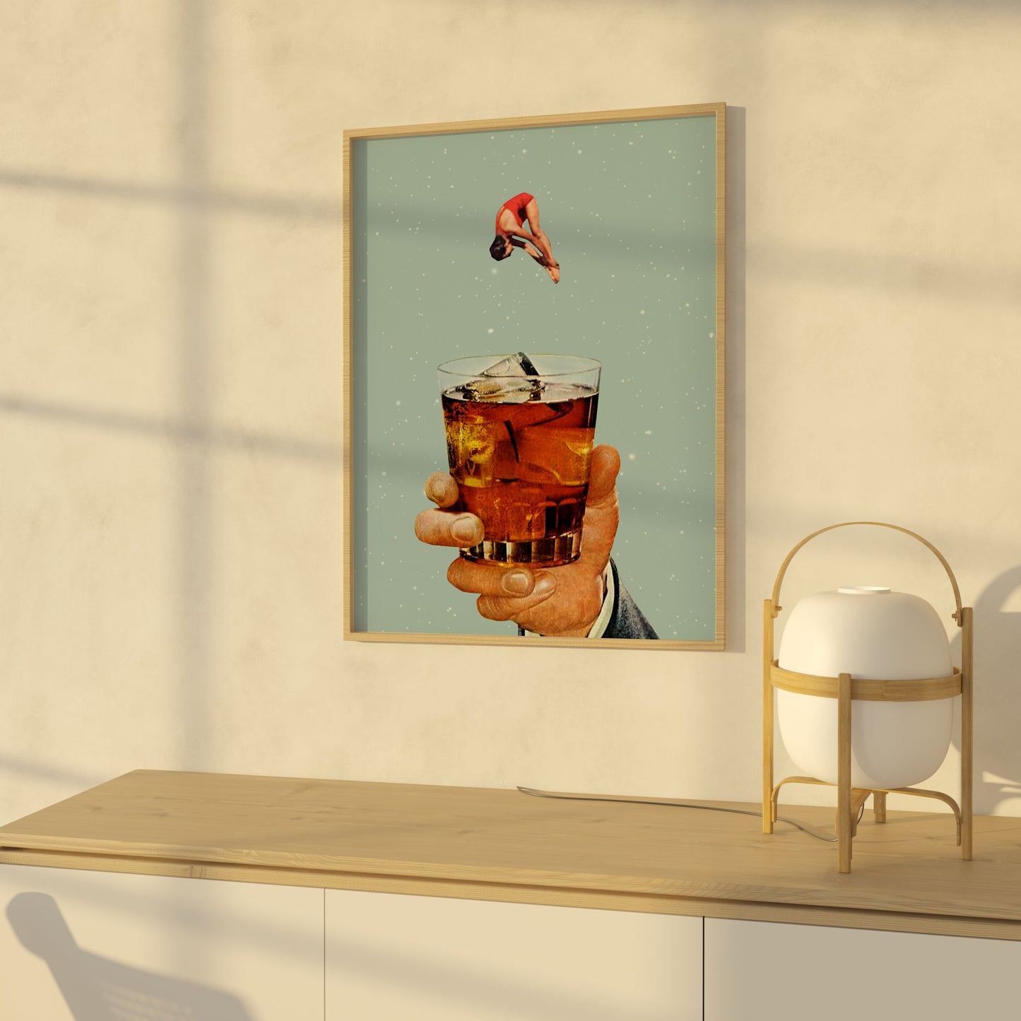 Quarantine Drink, vintage collage art, collage art, surrealism, Retro drink, vintage wall art, Retro girl, poster