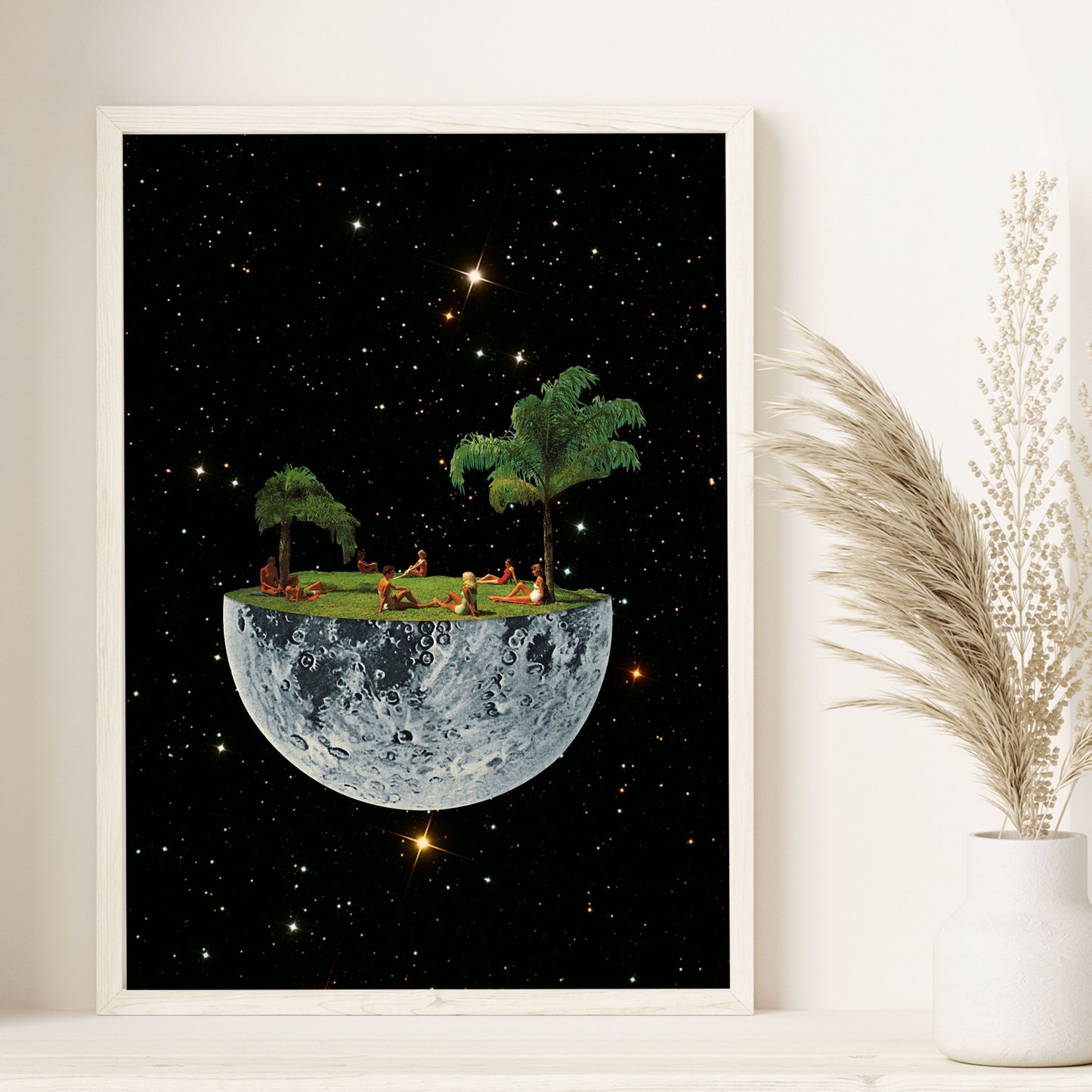Floating Moon, Vintage Collage art, Surrealism, Retro Art, Sci-Fi fi, Cosmic Collage