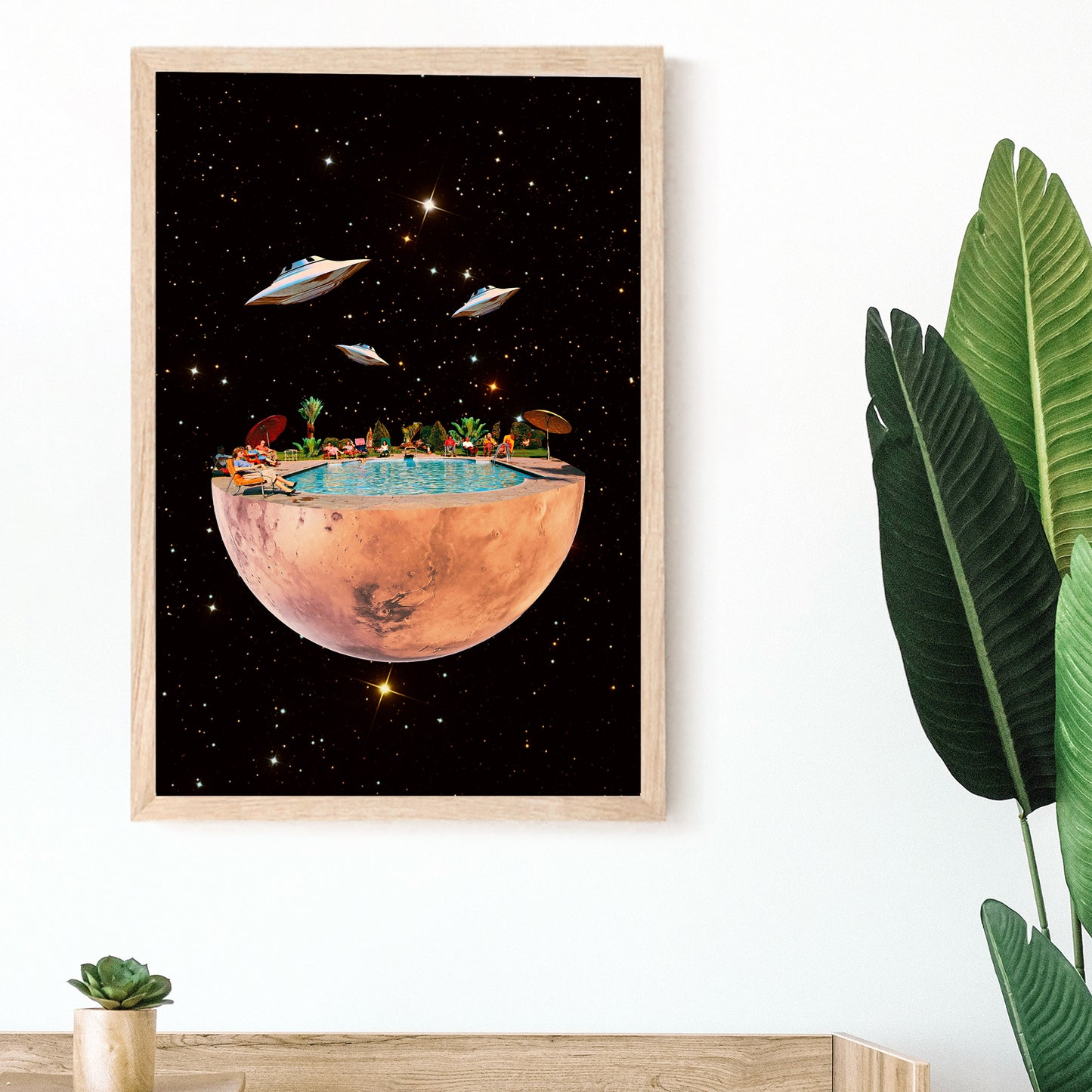 Vacation in Mars, Collage art, Vintage collage, psychedelic art, retro art, surrealism, magic, Planet Mars, wall art