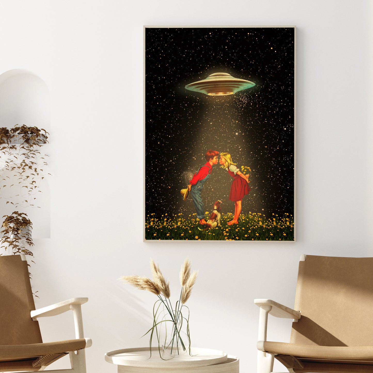 Human Interaction, Ufo, Vintage art, Surrealism, Retro Art, Sci-Fi, Cosmic Collage, Cosmic Art, Space Art