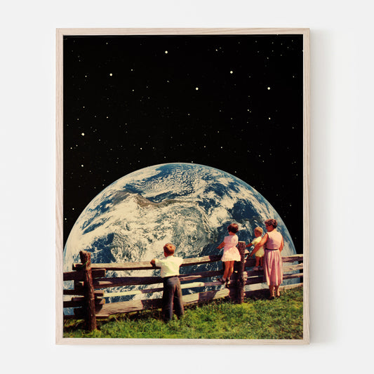 Earth View Vintage Cosmic Collage Art Retro Art