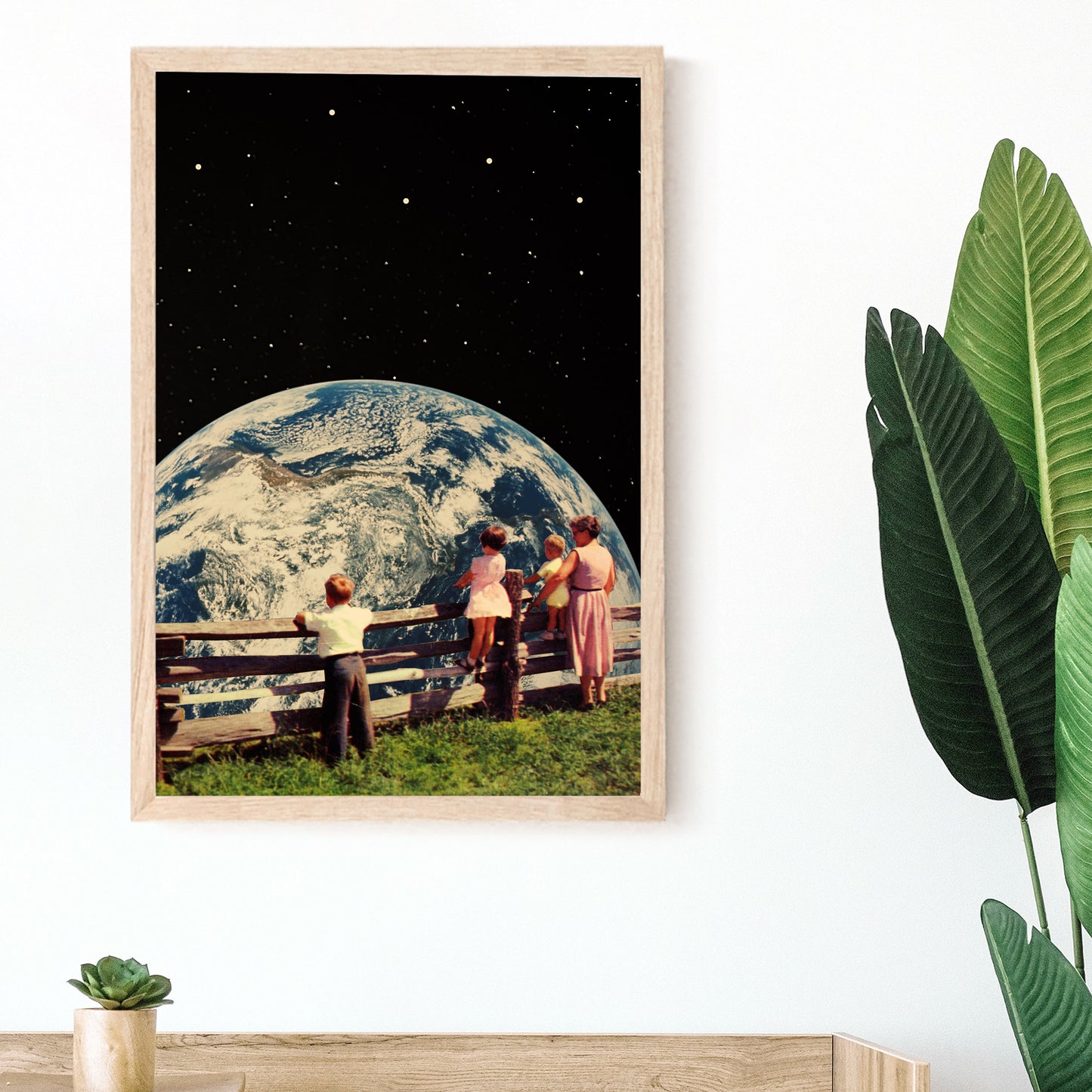 Earth View Vintage Cosmic Collage Art Retro Art