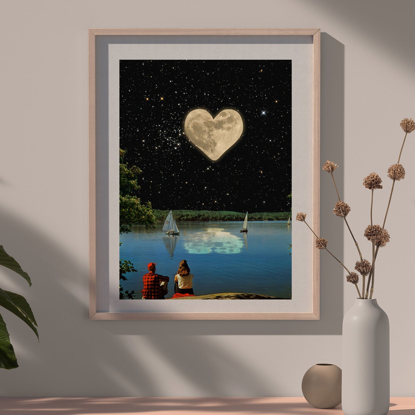 Love is in the space  Vintage Cosmic Collage Art Retro Art