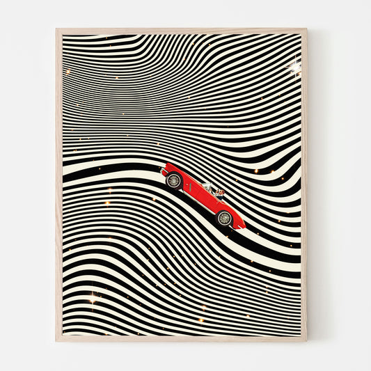Hills, Optical Illusion, Line Art, Vintage art, Surrealism, Retro Art, Sci-Fi fi, Cosmic Art, Art Print.