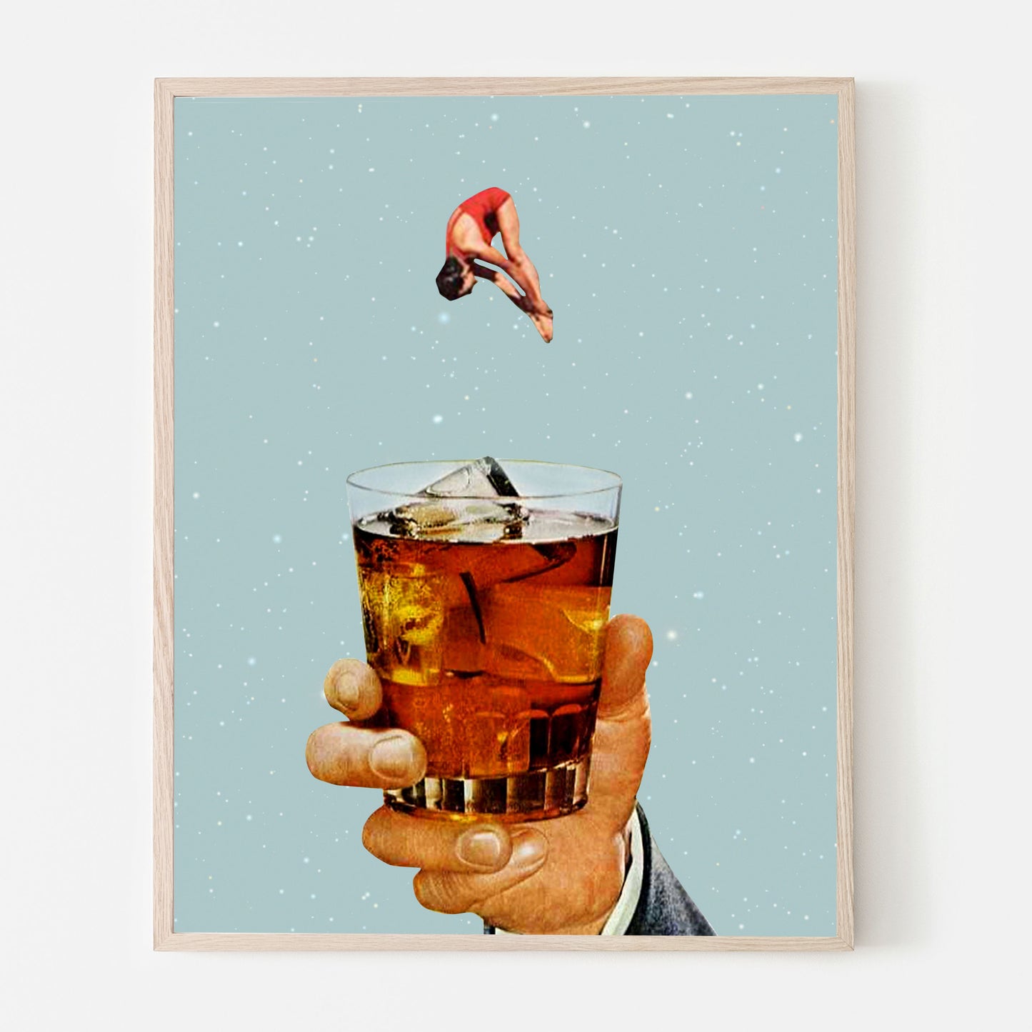 Quarantine Drink, vintage collage art, collage art, surrealism, Retro drink, vintage wall art, Retro girl, poster