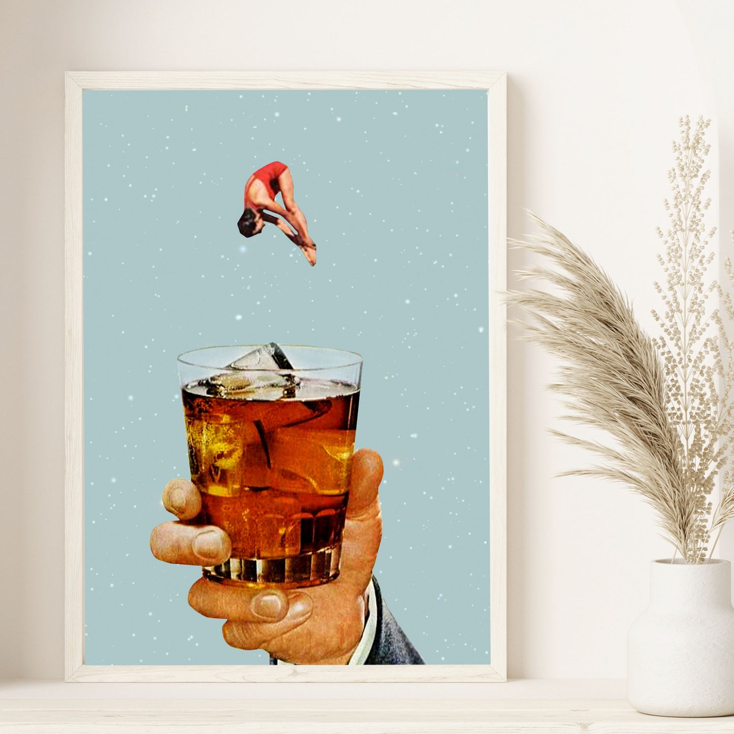 Quarantine Drink, vintage collage art, collage art, surrealism, Retro drink, vintage wall art, Retro girl, poster