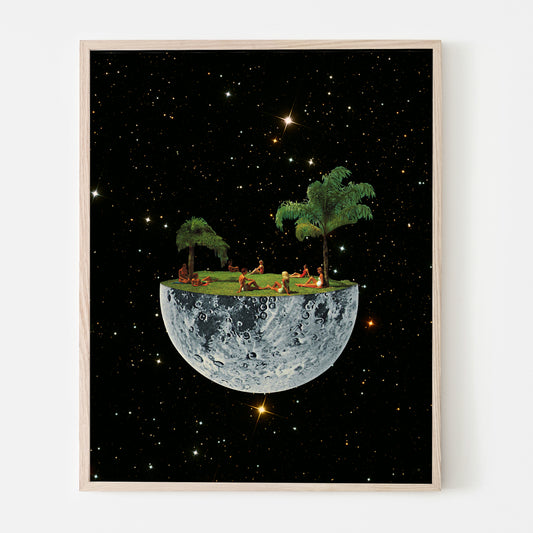 Floating Moon, Vintage Collage art, Surrealism, Retro Art, Sci-Fi fi, Cosmic Collage