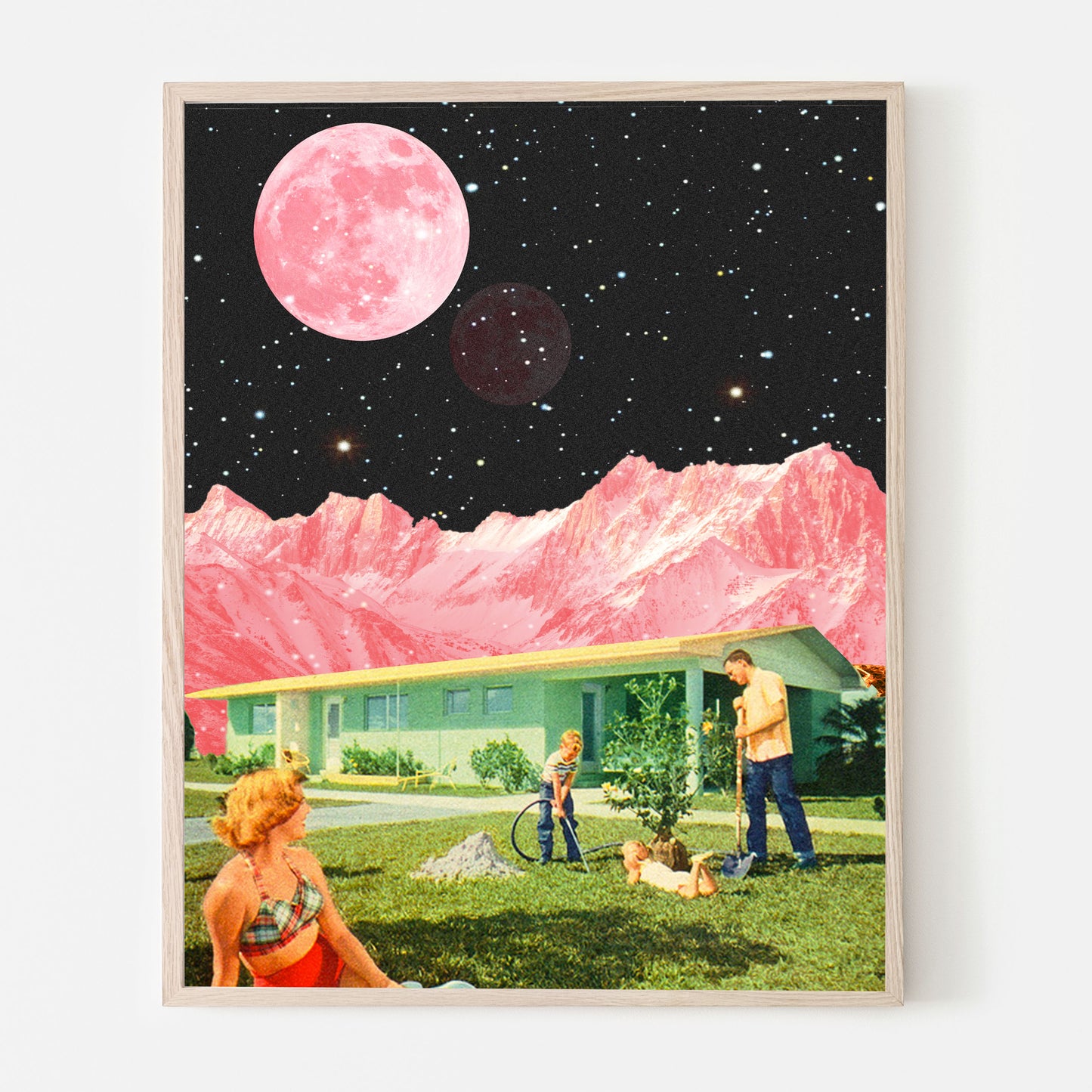 Pink Day Vintage Cosmic Collage Art Retro Art