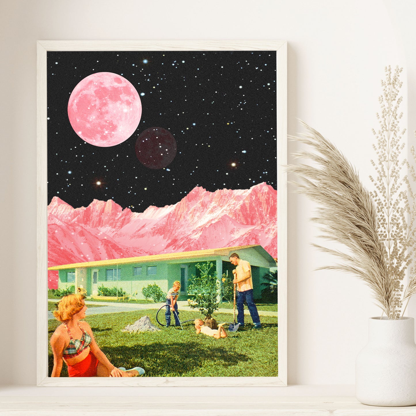 Pink Day Vintage Cosmic Collage Art Retro Art
