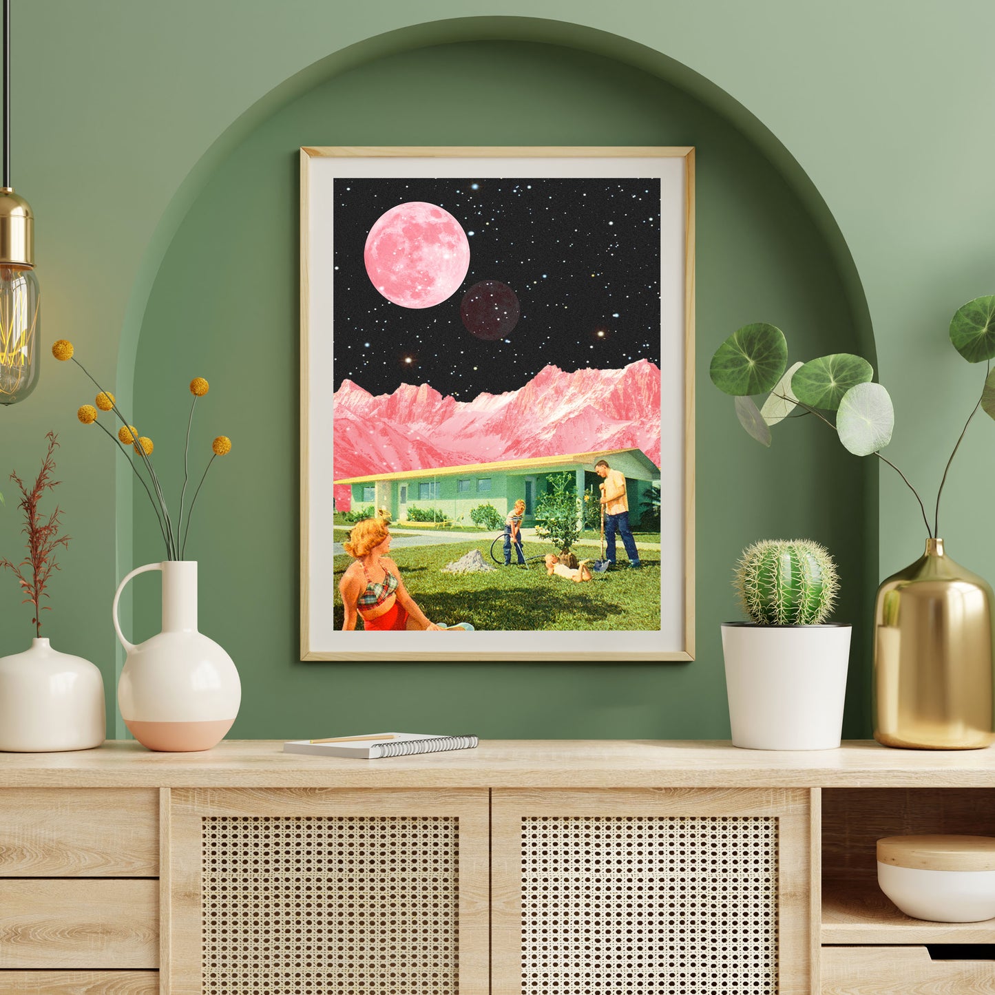 Pink Day Vintage Cosmic Collage Art Retro Art