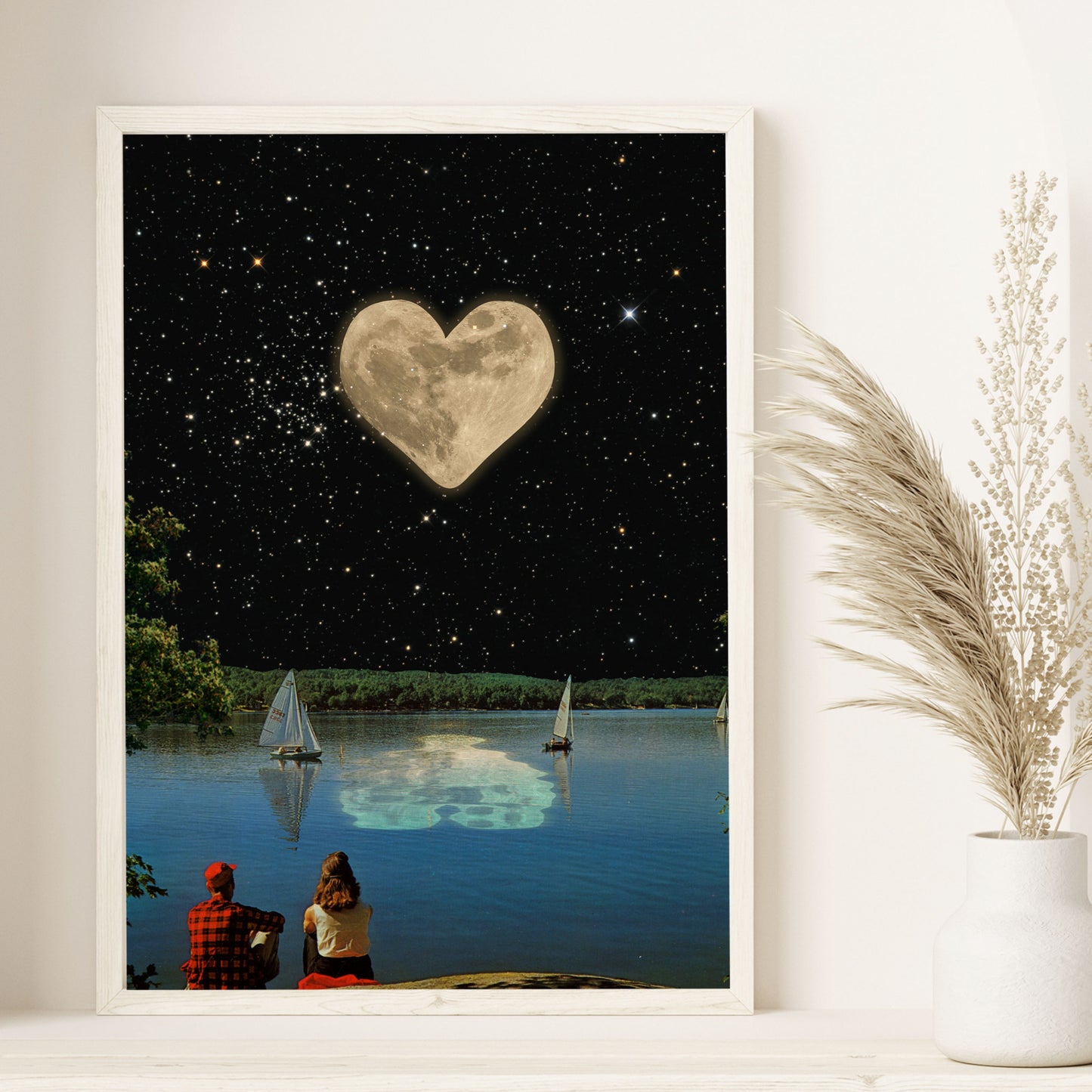 Love is in the space  Vintage Cosmic Collage Art Retro Art